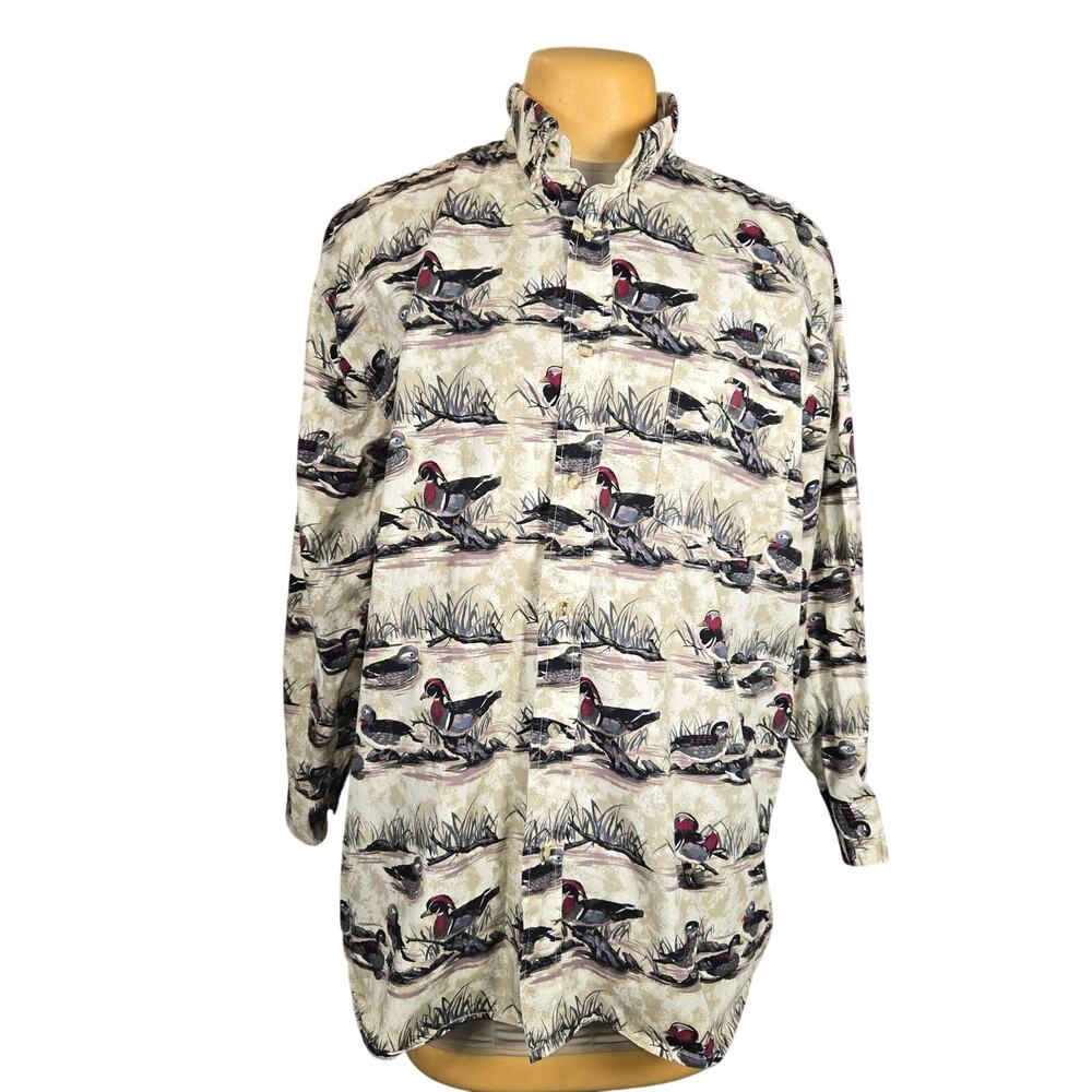 Vintage Michael Austin Rugged Wear Men XXL Shirt Button Up Ducks Casual Camp AOP